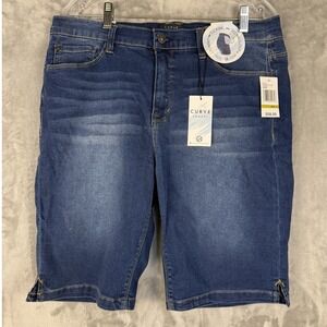 Curve Appeal Women's Denim Shorts Size 14 32 Mid Rise Tummy Tuck Technology
